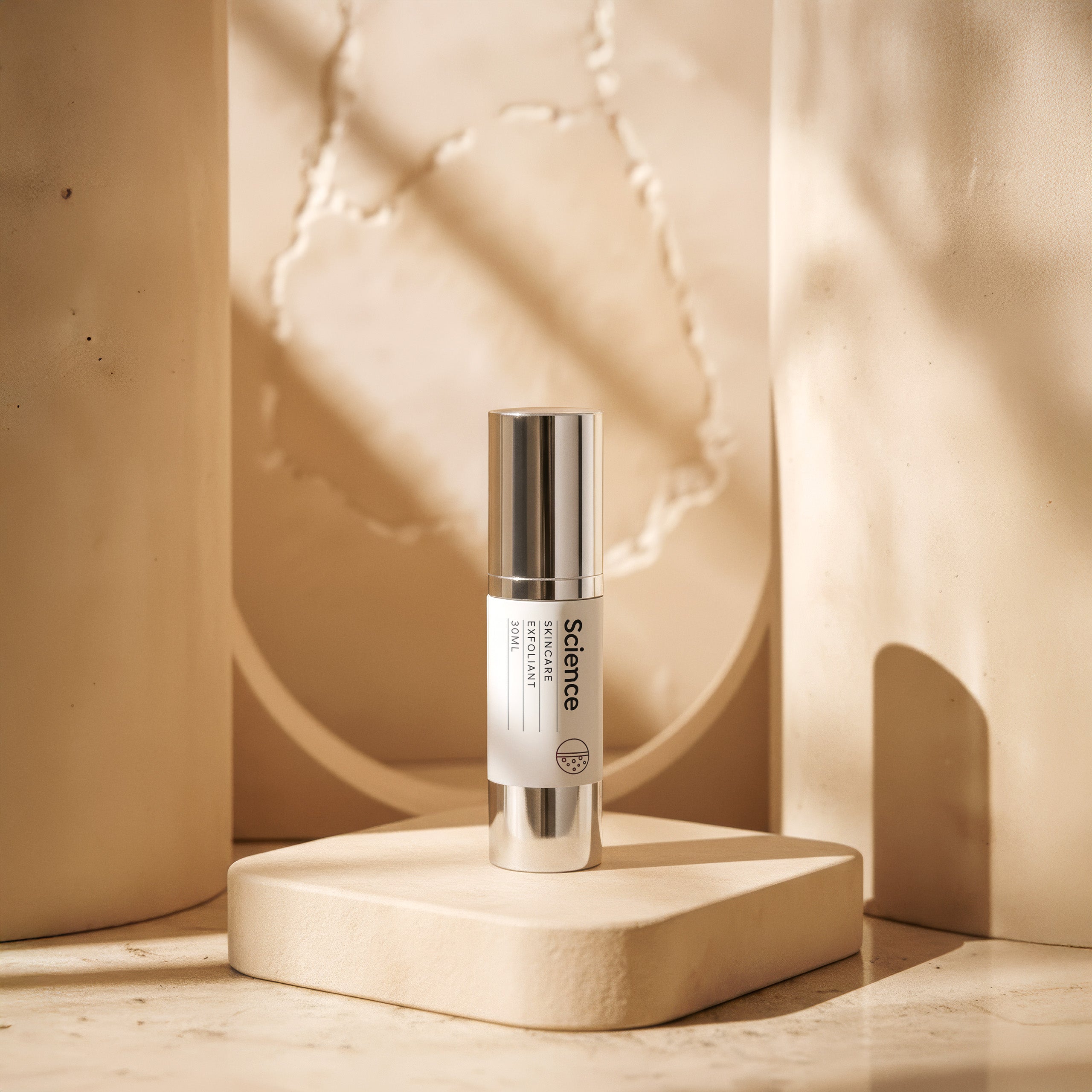 Exfoliant Serum AHA + BHA 30ml on stone background - exfoliating serum with salicylic acid, lactic acid, tea tree and Manuka honey for acne, blackheads and congested pores