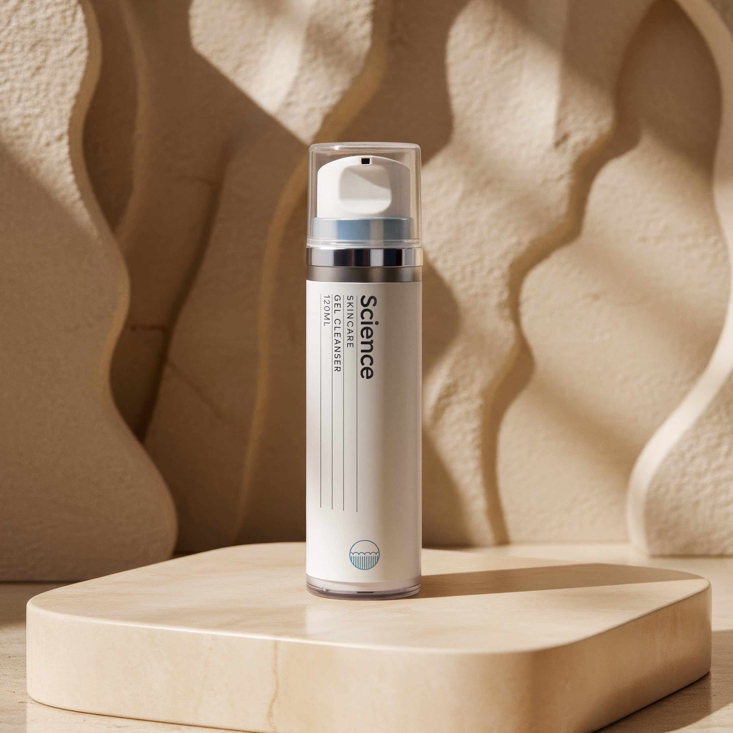 Gel Cleanser 120ml with Caviar Lime on stone background - gentle AHA gel cleanser for sensitive, reactive skin and rosacea with soothing botanicals and vitamins
