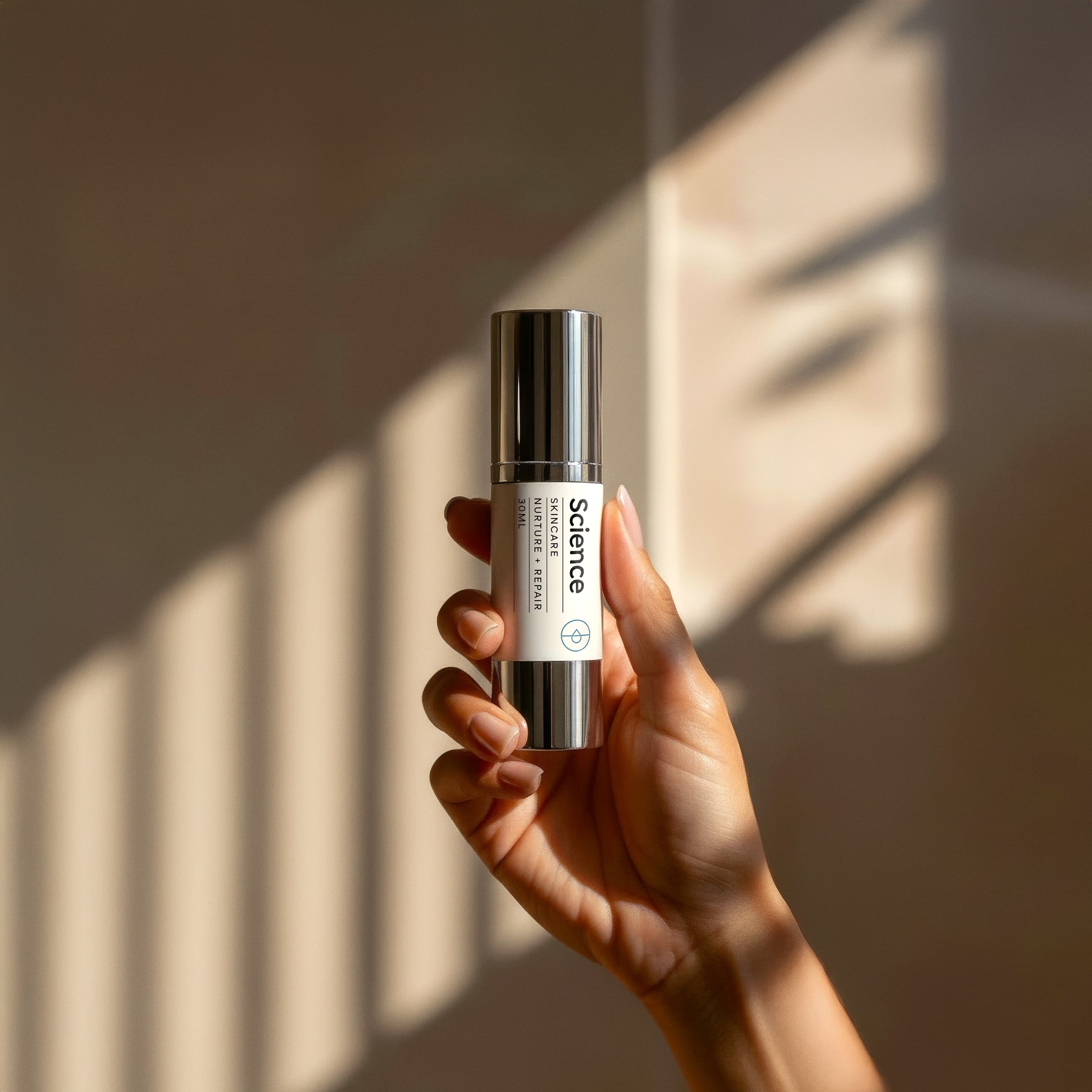 Nurture + Repair Lotion lifestyle image showing soothing emulsion with chamomile, aloe vera, cucumber and watermelon seed oil for calming, hydrating and restoring skin barrier function